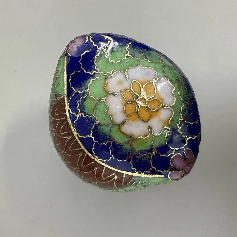 VTG Cloisonne Owl Trinket Box Mini Enamel Bird Figurine Jewelry Pill Box 2”